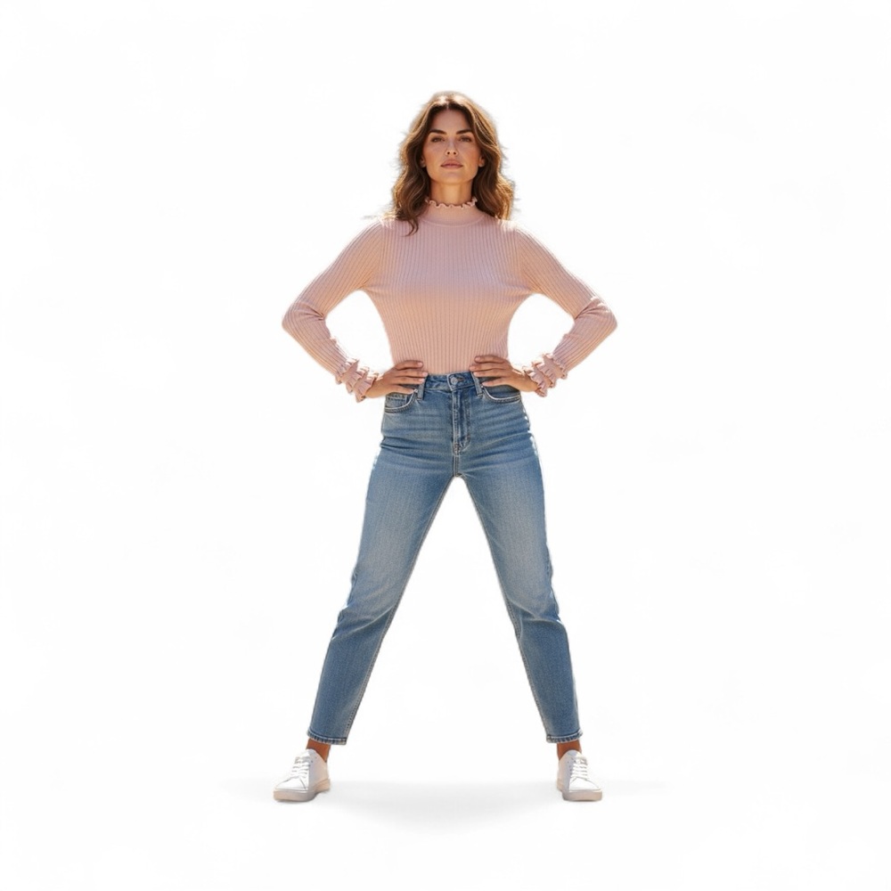 ZARA — Women’s Light Pink Ribbed Knit Top with Ruffled Sleeves - Picture 11 of 11